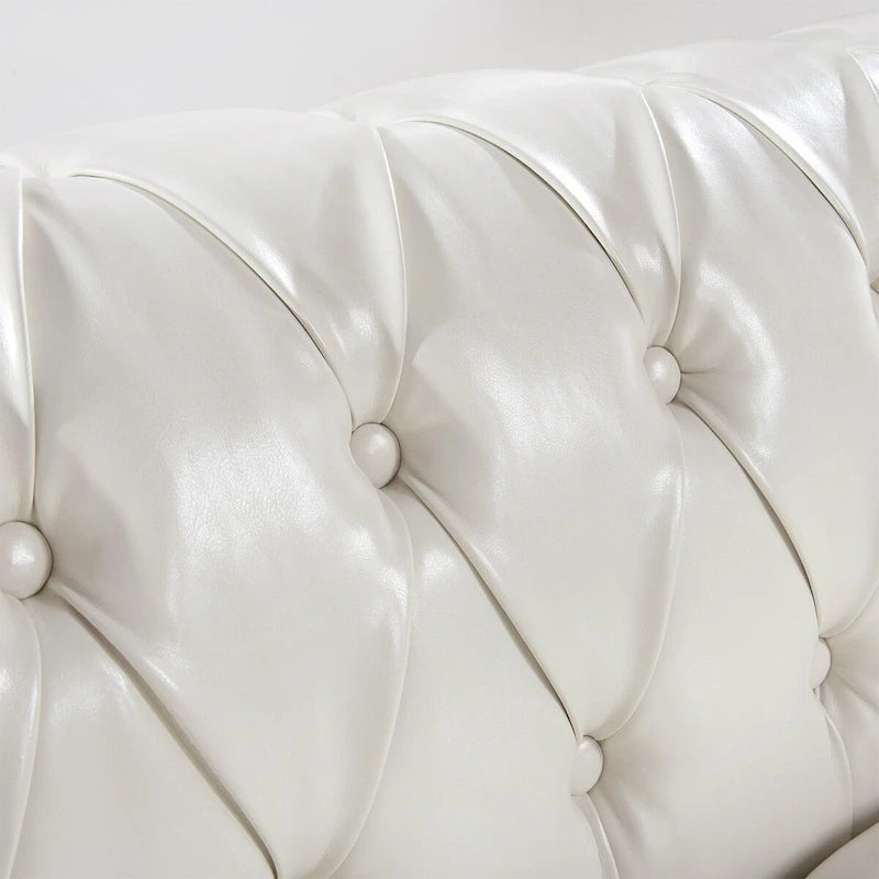 Canapé Chesterfield traditionnel crème 84.65 à 3 places, en similicuir