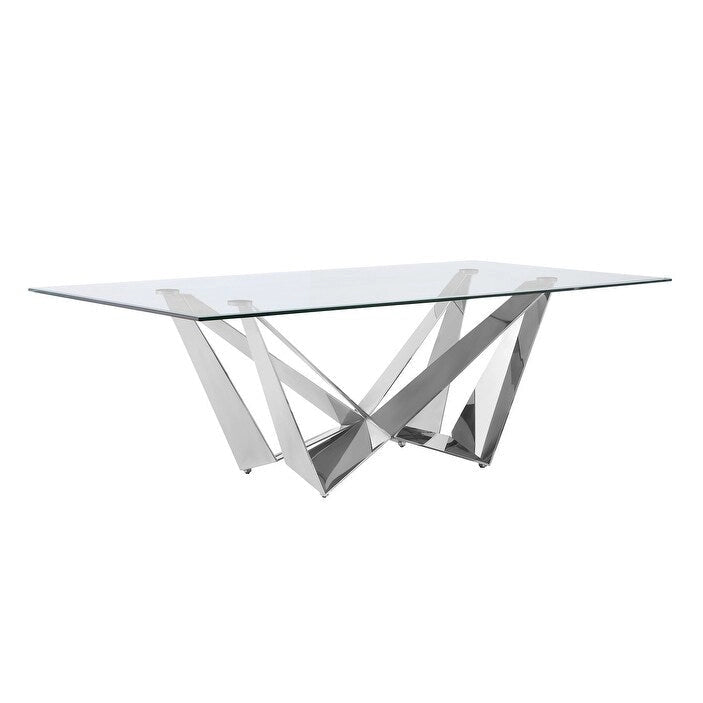 Glass Dining Table with Tempered Top and Stainless Steel Base