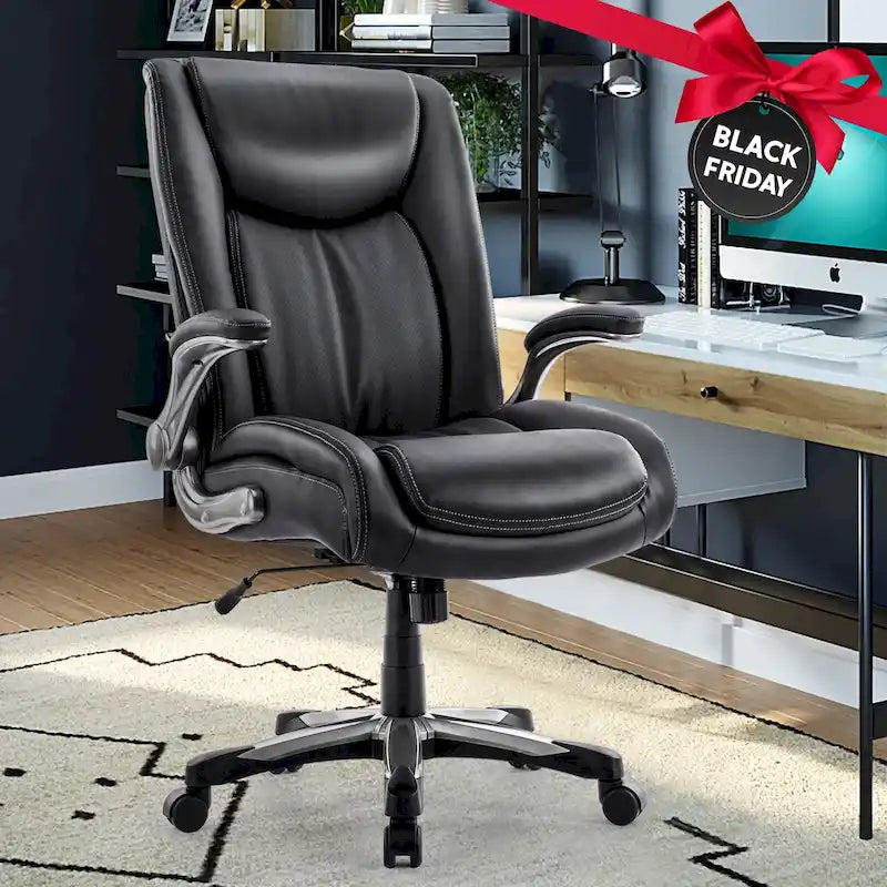 High Back Executive Office Chair Flip-Up Arms Wide Thick Seat Heavy Duty 400LBS