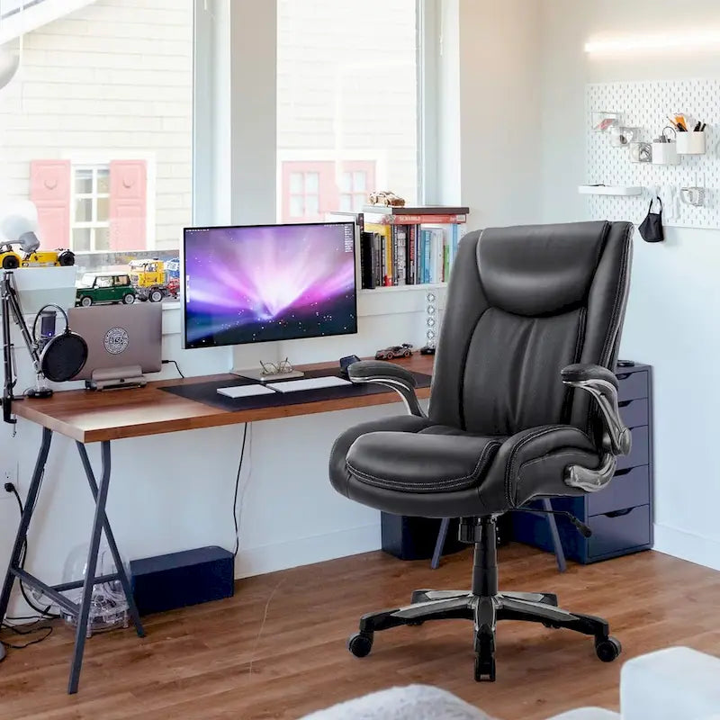 High Back Executive Office Chair Flip-Up Arms Wide Thick Seat Heavy Duty 400LBS