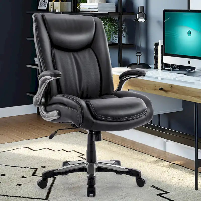 High Back Executive Office Chair Flip-Up Arms Wide Thick Seat Heavy Duty 400LBS