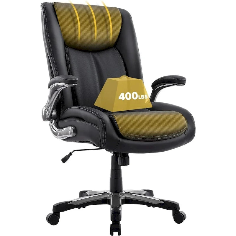 High Back Executive Office Chair Flip-Up Arms Wide Thick Seat Heavy Duty 400LBS