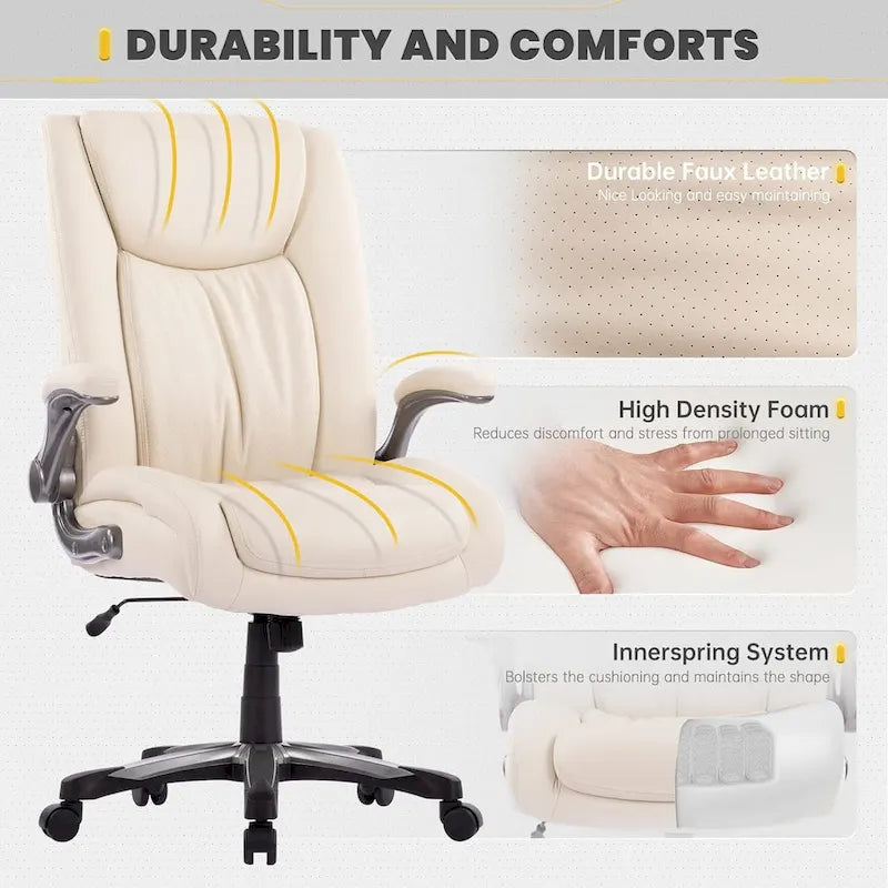 High Back Executive Office Chair Flip-Up Arms Wide Thick Seat Heavy Duty 400LBS