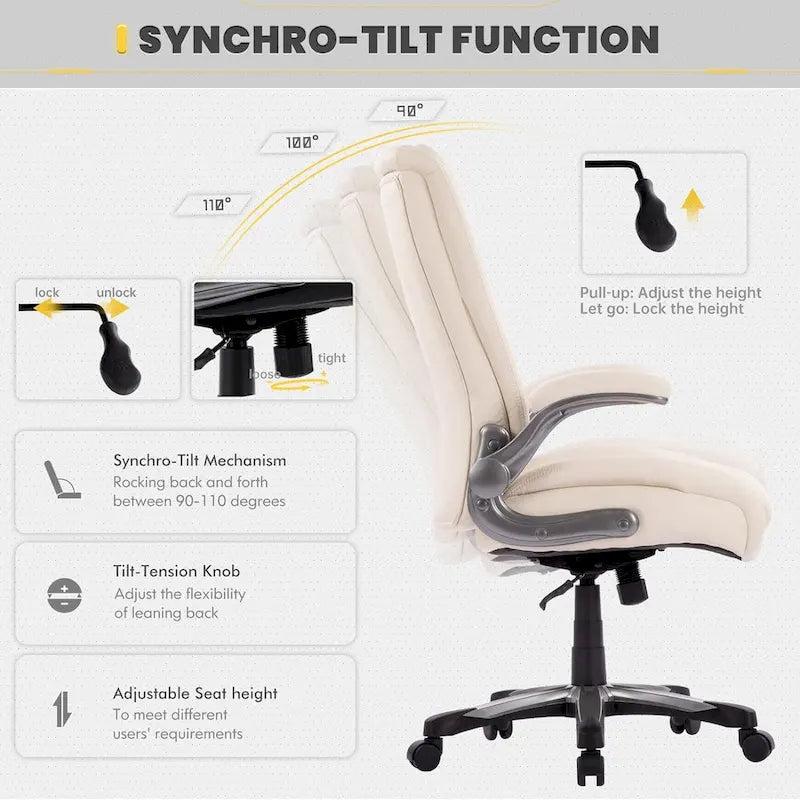 High Back Executive Office Chair Flip-Up Arms Wide Thick Seat Heavy Duty 400LBS