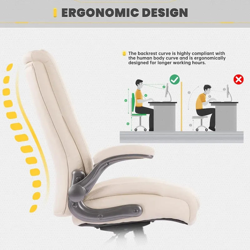 High Back Executive Office Chair Flip-Up Arms Wide Thick Seat Heavy Duty 400LBS