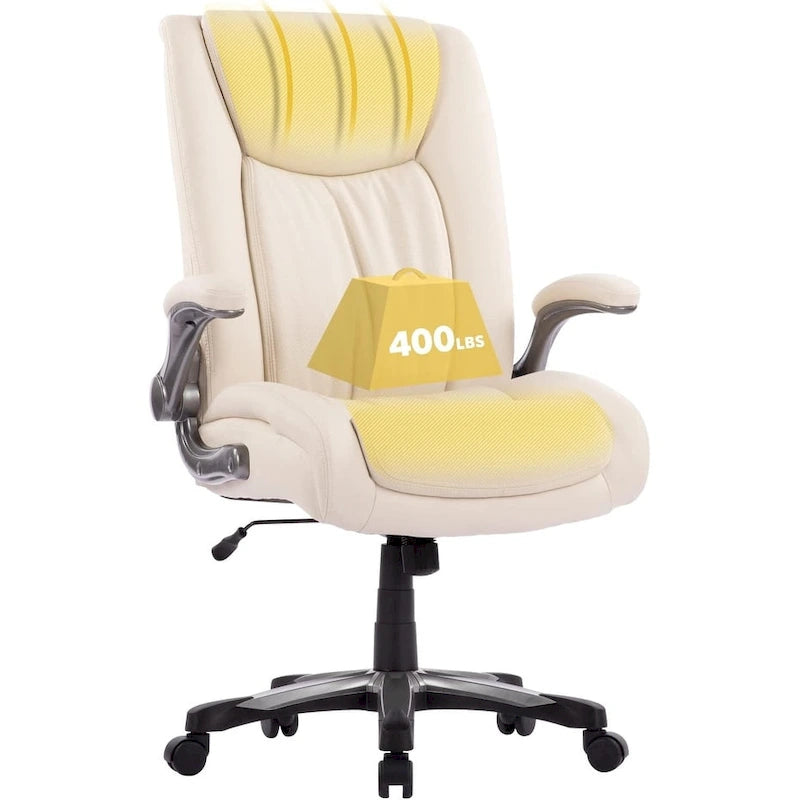 High Back Executive Office Chair Flip-Up Arms Wide Thick Seat Heavy Duty 400LBS