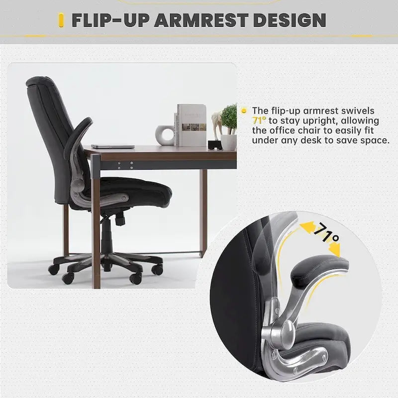 High Back Executive Office Chair Flip-Up Arms Wide Thick Seat Heavy Duty 400LBS