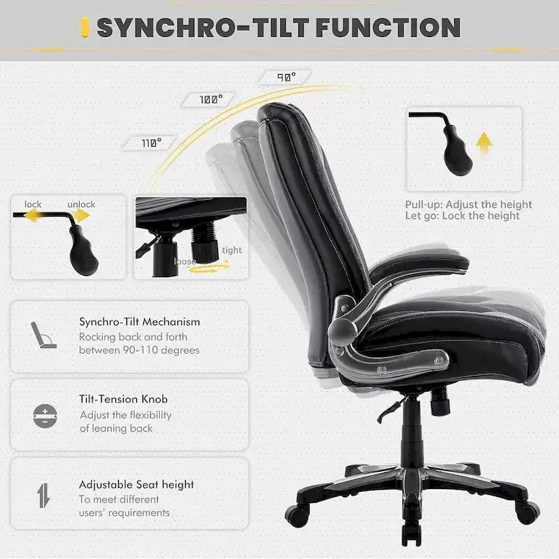 High Back Executive Office Chair Flip-Up Arms Wide Thick Seat Heavy Duty 400LBS