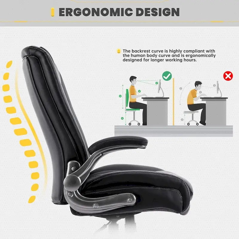 High Back Executive Office Chair Flip-Up Arms Wide Thick Seat Heavy Duty 400LBS