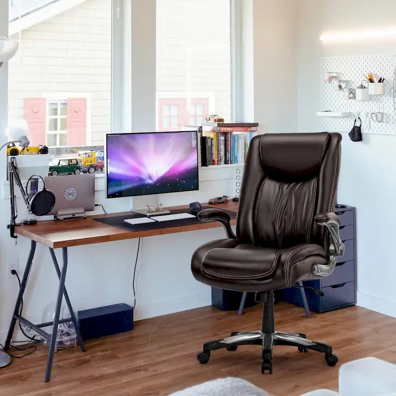 High Back Executive Office Chair Flip-Up Arms Wide Thick Seat Heavy Duty 400LBS
