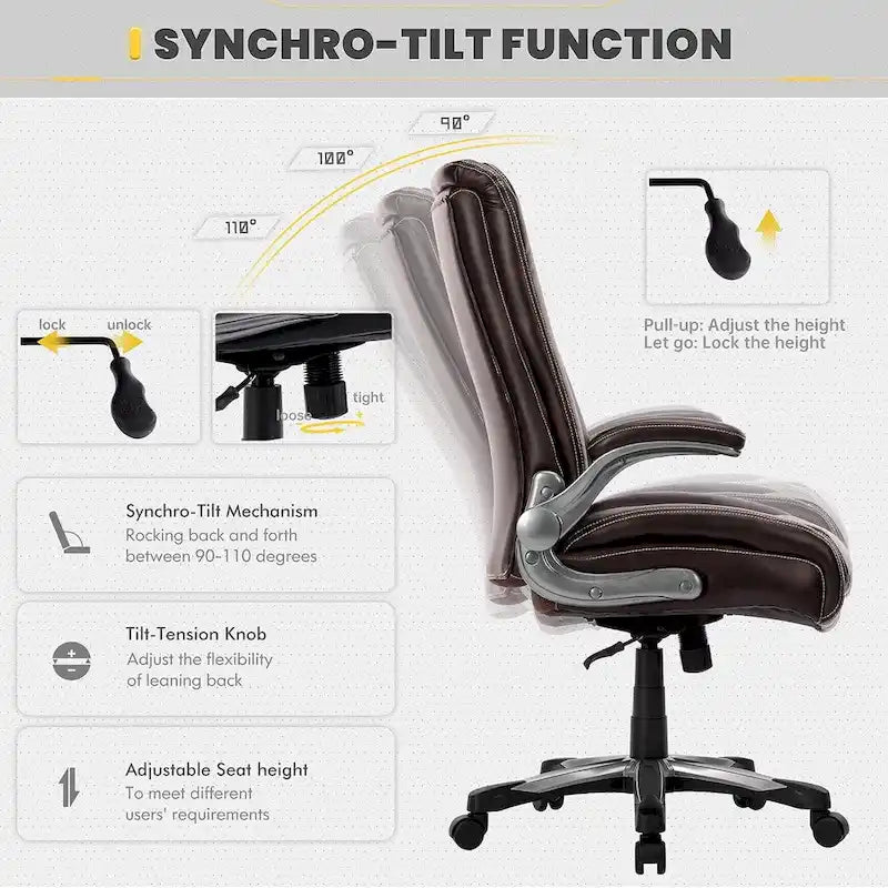 High Back Executive Office Chair Flip-Up Arms Wide Thick Seat Heavy Duty 400LBS