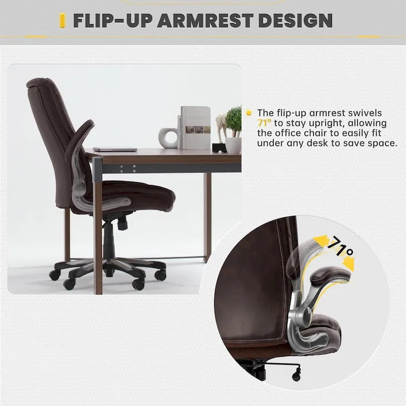 High Back Executive Office Chair Flip-Up Arms Wide Thick Seat Heavy Duty 400LBS