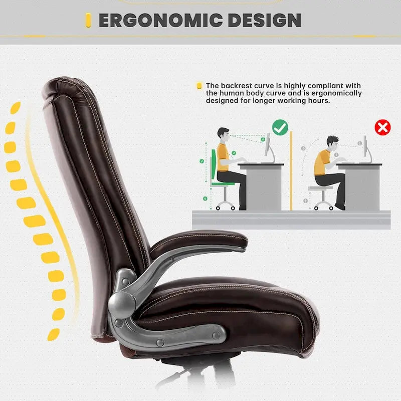 High Back Executive Office Chair Flip-Up Arms Wide Thick Seat Heavy Duty 400LBS
