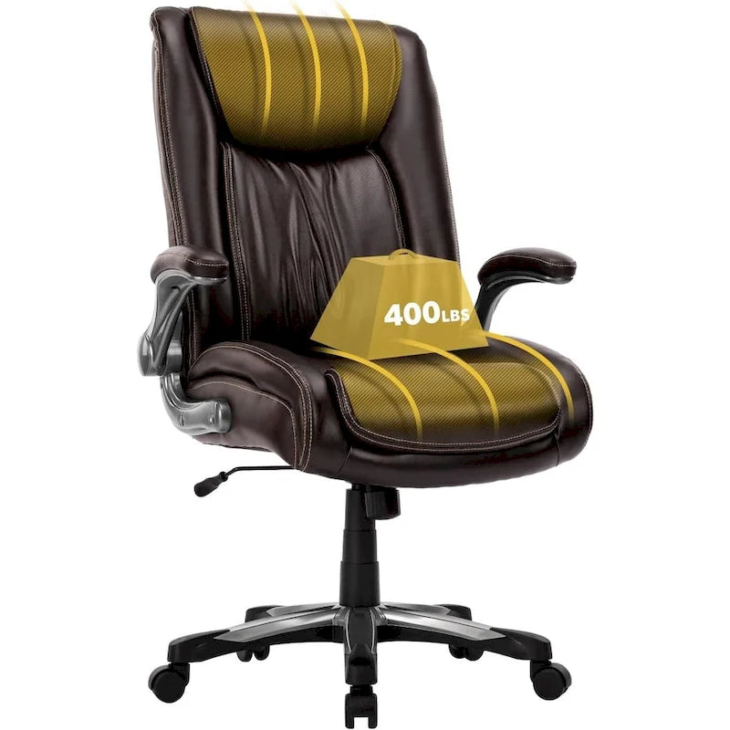 High Back Executive Office Chair Flip-Up Arms Wide Thick Seat Heavy Duty 400LBS