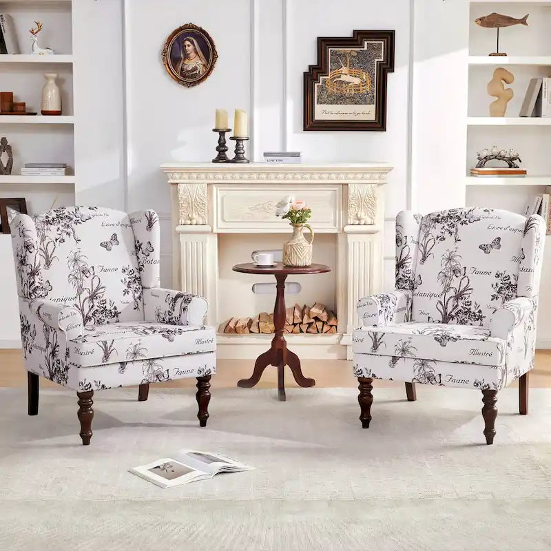 Accent Armchair with Turned Legs Set of 2 Blue/ Beige / Grey
