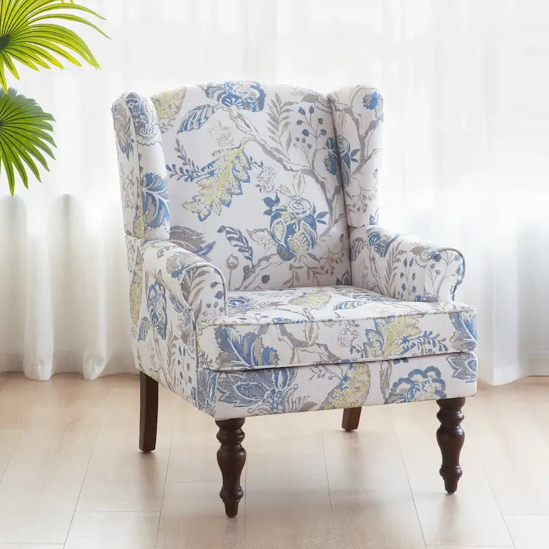 Accent Armchair with Turned Legs Set of 2 Blue/ Beige / Grey