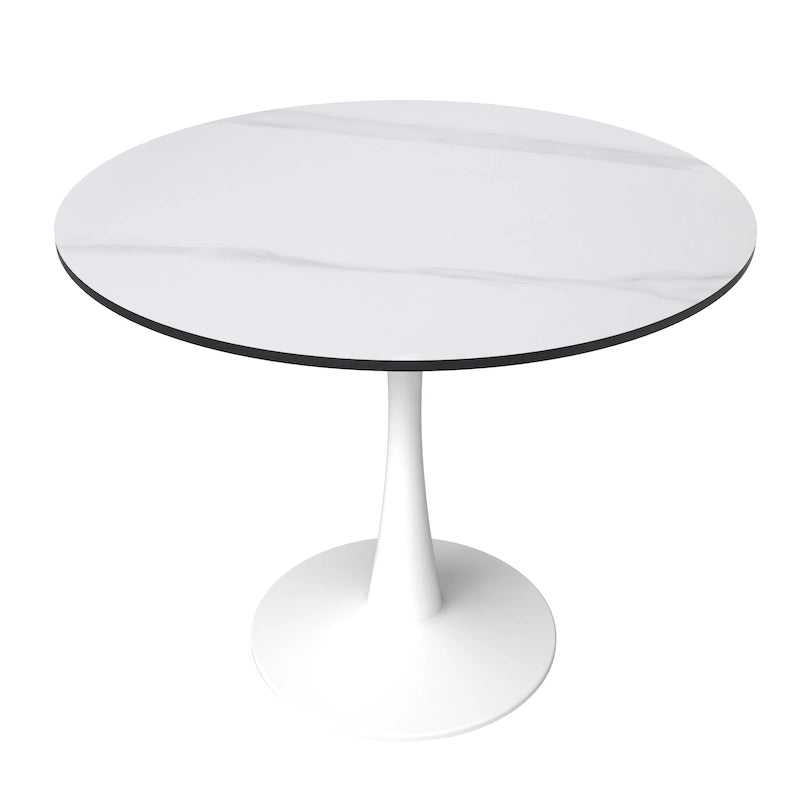 Round Dining Table for 4 with Sintered Stone Tabletop and Pedestal Base