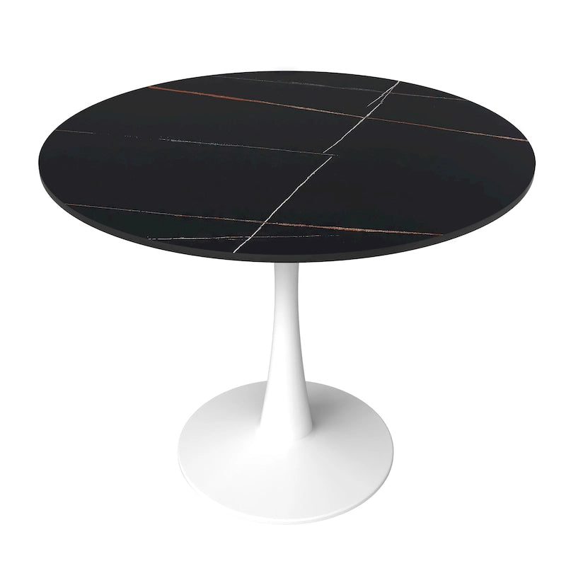 Round Dining Table for 4 with Sintered Stone Tabletop and Pedestal Base