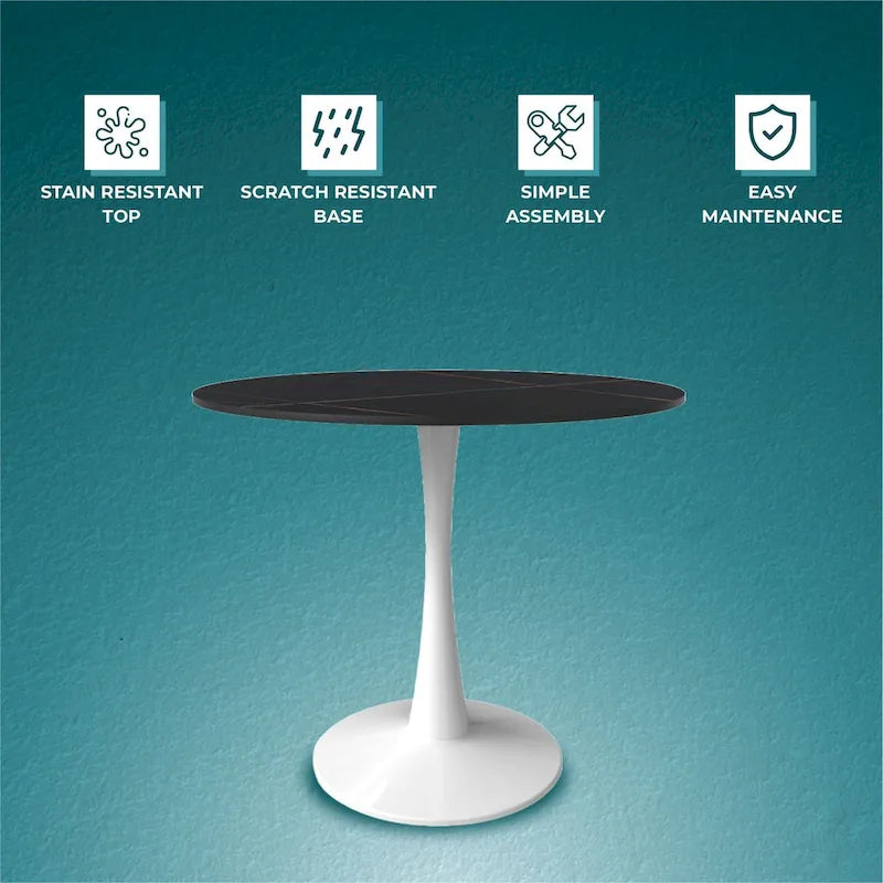 Round Dining Table for 4 with Sintered Stone Tabletop and Pedestal Base