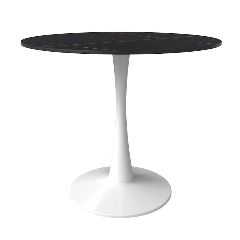 Round Dining Table for 4 with Sintered Stone Tabletop and Pedestal Base