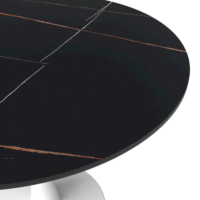 Round Dining Table for 4 with Sintered Stone Tabletop and Pedestal Base