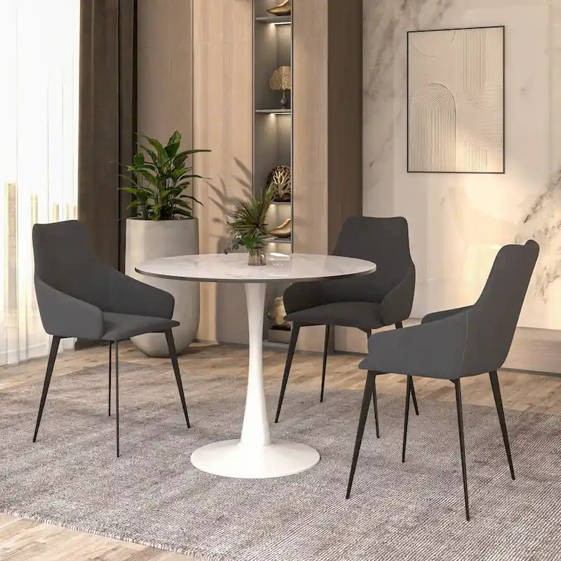 Round Dining Table for 4 with Sintered Stone Tabletop and Pedestal Base
