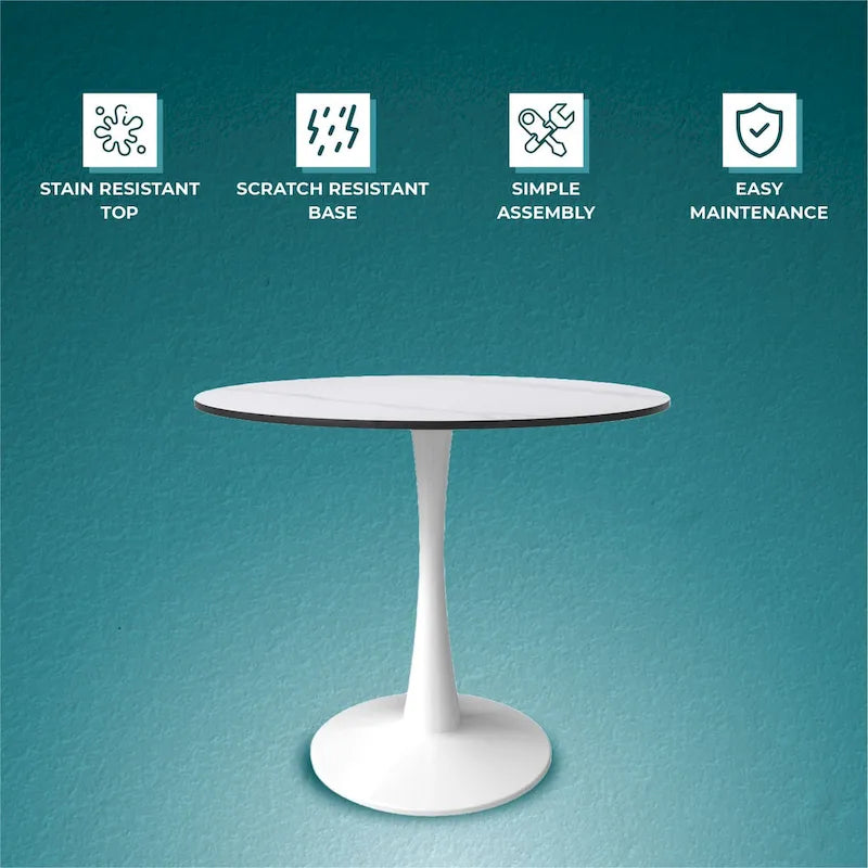 Round Dining Table for 4 with Sintered Stone Tabletop and Pedestal Base