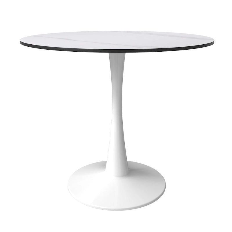 Round Dining Table for 4 with Sintered Stone Tabletop and Pedestal Base
