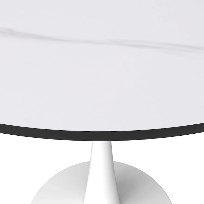 Round Dining Table for 4 with Sintered Stone Tabletop and Pedestal Base