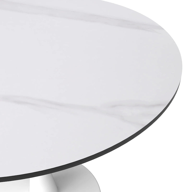 Round Dining Table for 4 with Sintered Stone Tabletop and Pedestal Base
