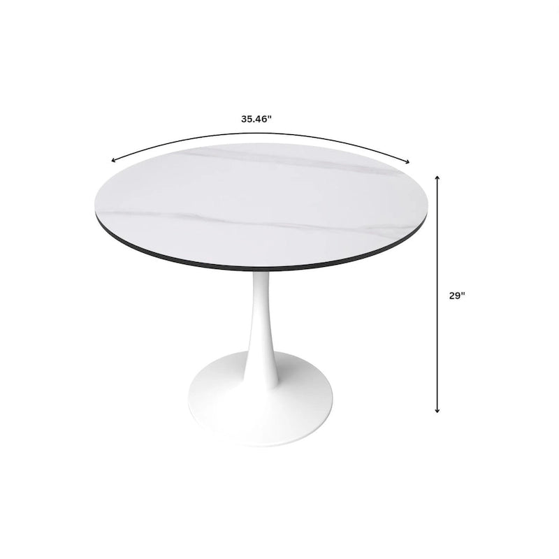 Round Dining Table for 4 with Sintered Stone Tabletop and Pedestal Base