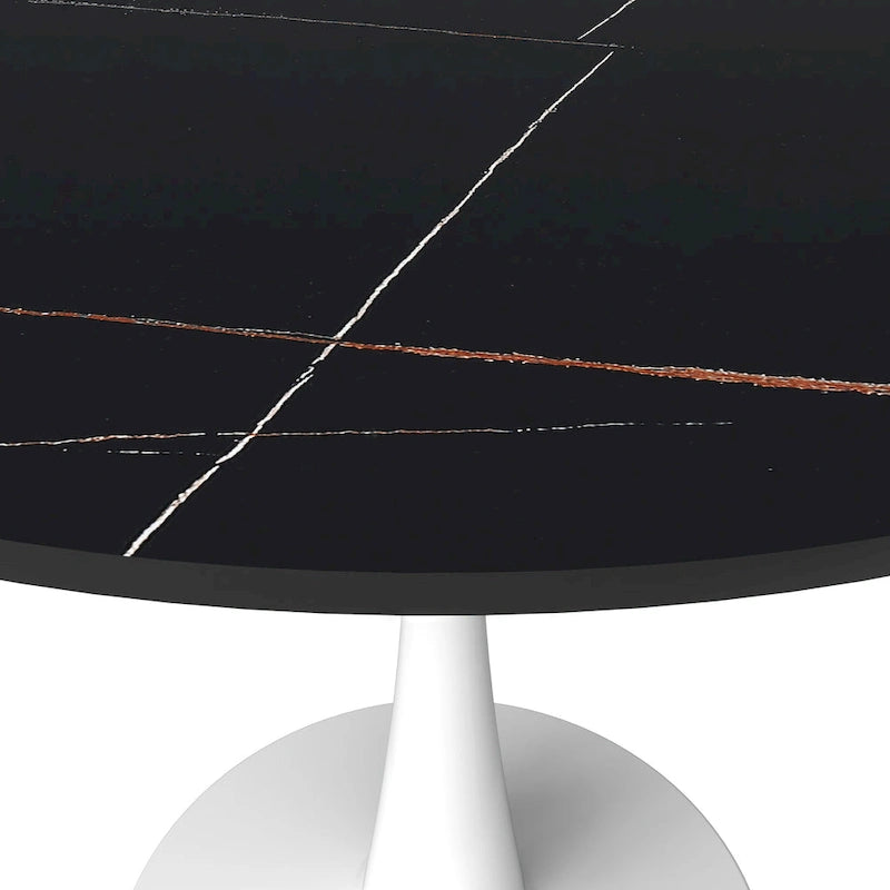 Round Dining Table for 4 with Sintered Stone Tabletop and Pedestal Base