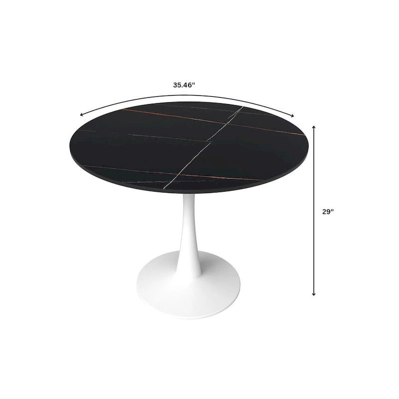Round Dining Table for 4 with Sintered Stone Tabletop and Pedestal Base