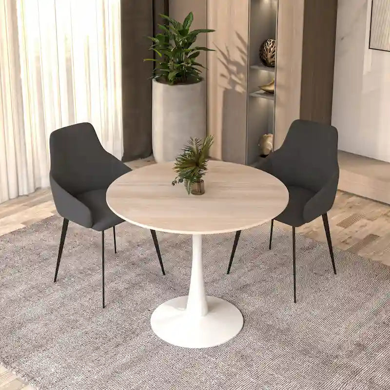 Round Dining Table for 4 with Sintered Stone Tabletop and Pedestal Base