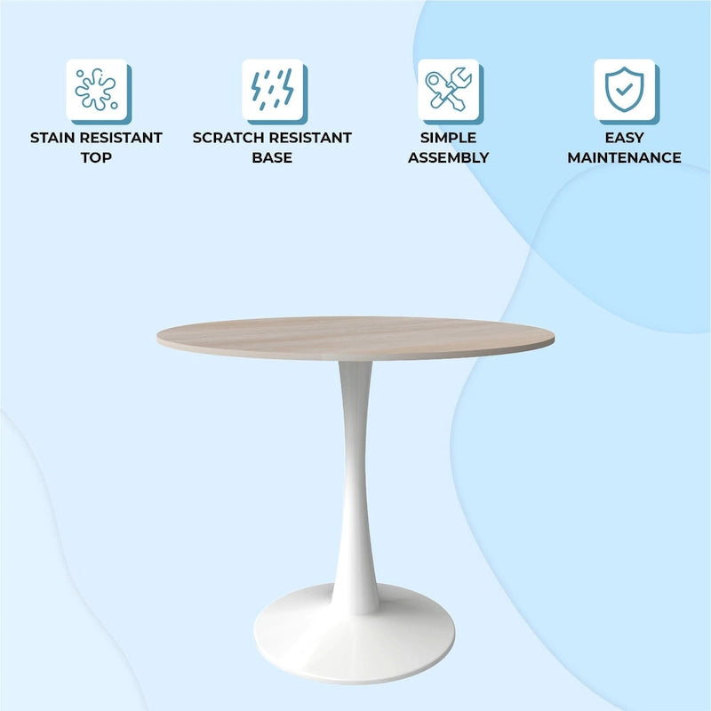 Round Dining Table for 4 with Sintered Stone Tabletop and Pedestal Base