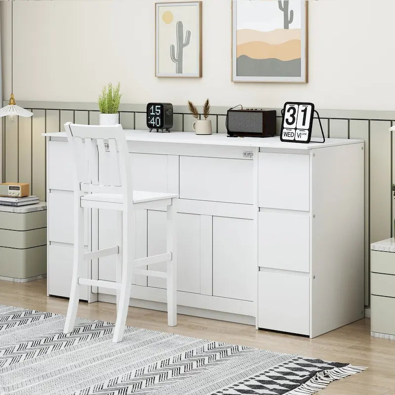 Full Size Murphy Bed with Drawers and High Stools