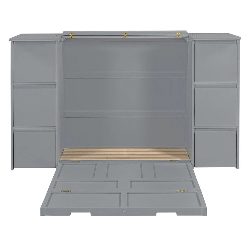 Full Size Murphy Bed with Drawers and High Stools