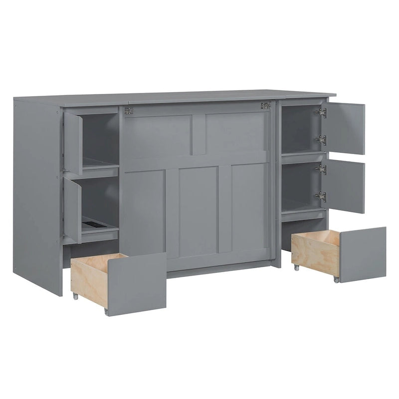 Full Size Murphy Bed with Drawers and High Stools