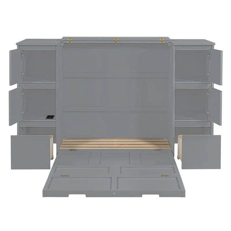 Full Size Murphy Bed with Drawers and High Stools
