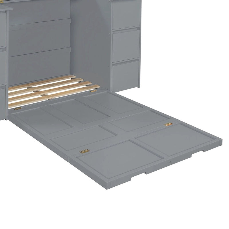 Full Size Murphy Bed with Drawers and High Stools