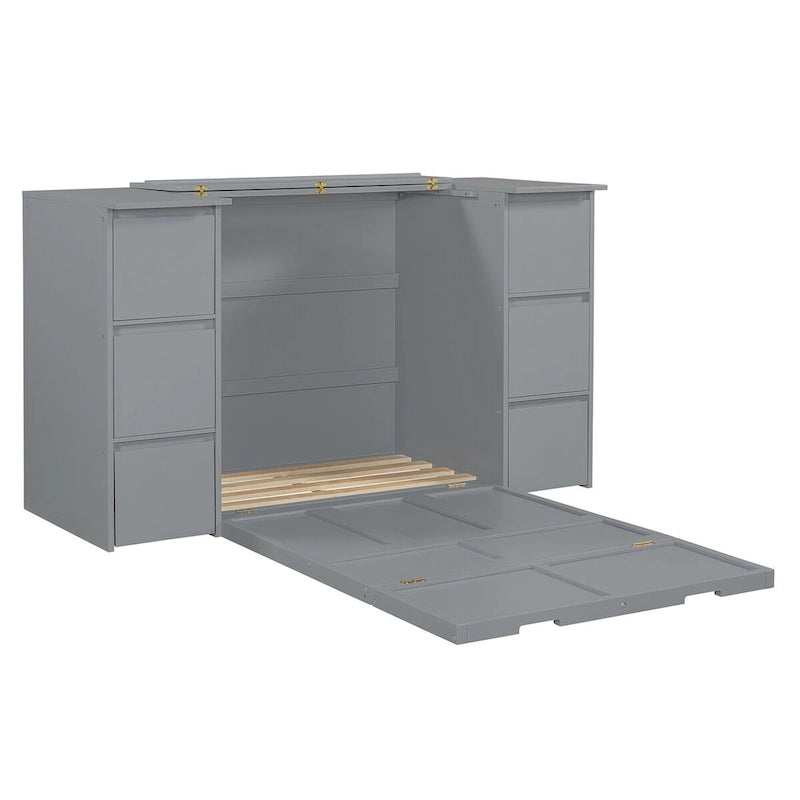 Full Size Murphy Bed with Drawers and High Stools