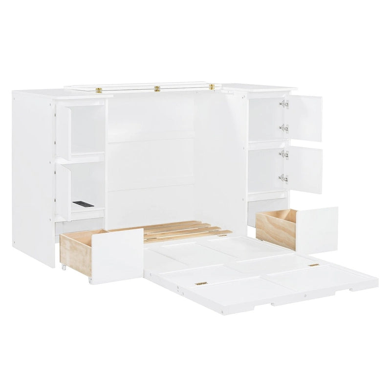 Full Size Murphy Bed with Drawers and High Stools