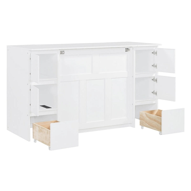 Full Size Murphy Bed with Drawers and High Stools