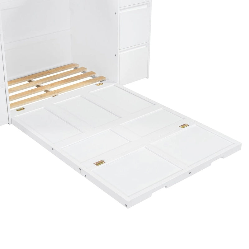 Full Size Murphy Bed with Drawers and High Stools