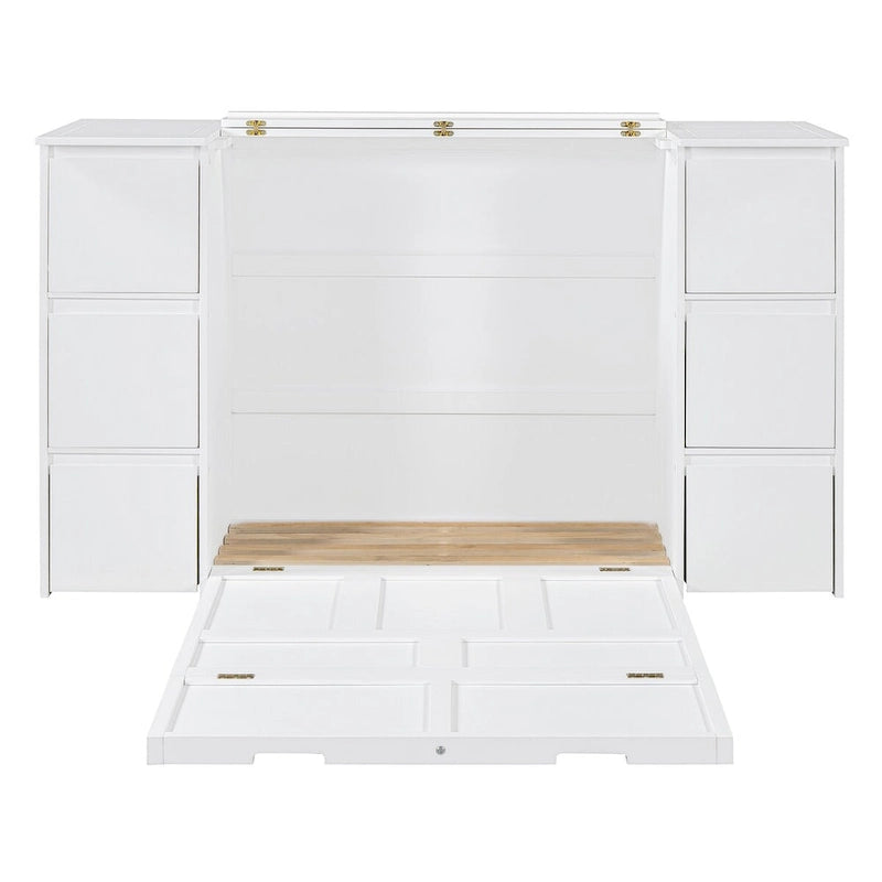 Full Size Murphy Bed with Drawers and High Stools