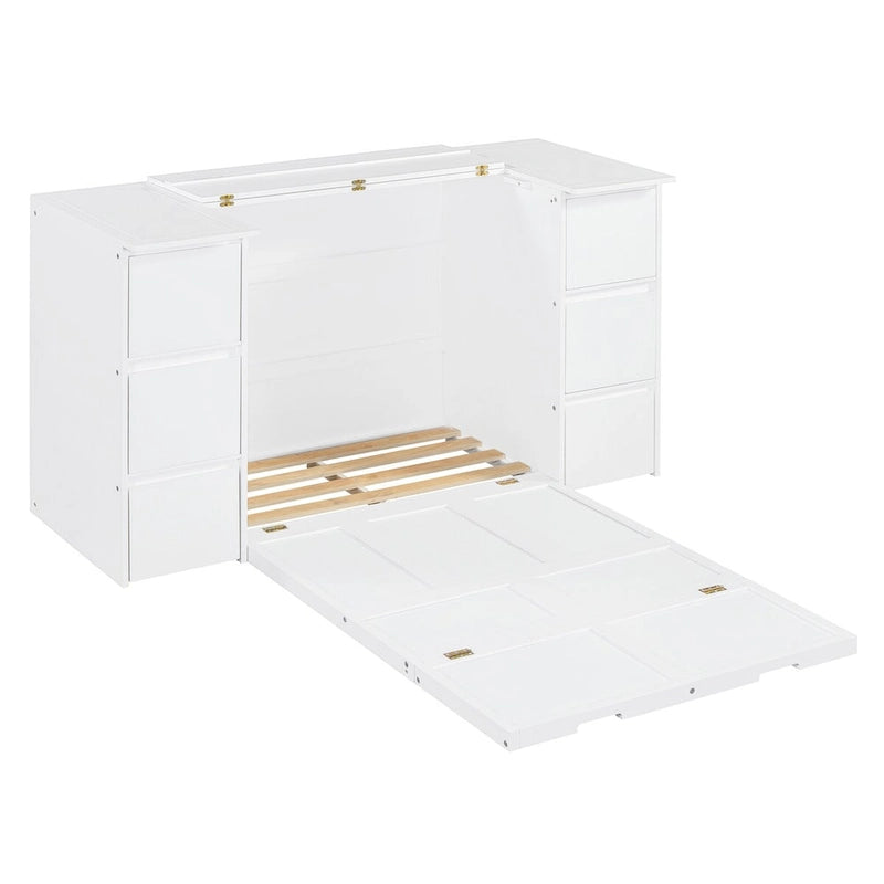 Full Size Murphy Bed with Drawers and High Stools