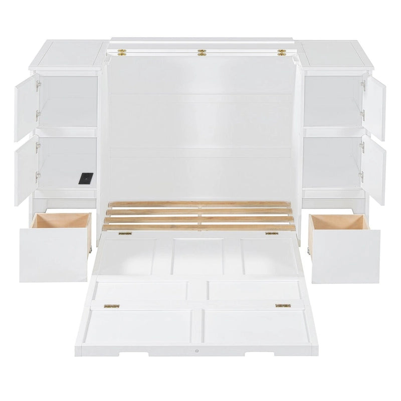 Full Size Murphy Bed with Drawers and High Stools