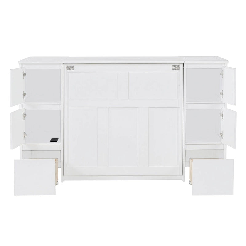 Full Size Murphy Bed with Drawers and High Stools