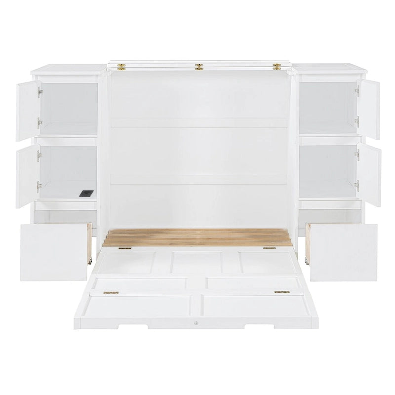Full Size Murphy Bed with Drawers and High Stools